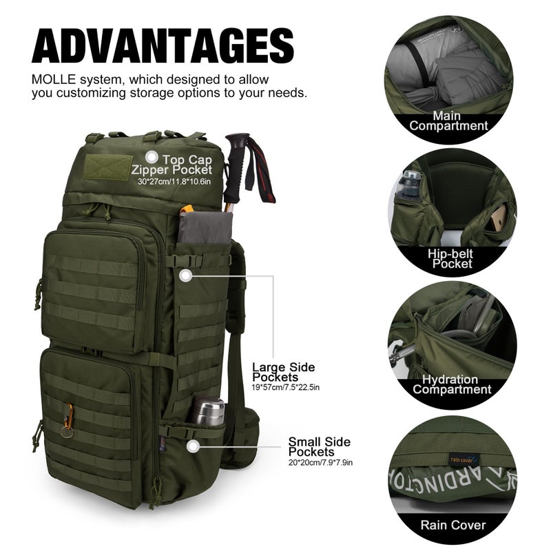 Mardingtop 75L Molle Hiking Internal Frame Backpacks with Rain Cover for Camping,Backpacking,Travelling(Army Green) - Image 3